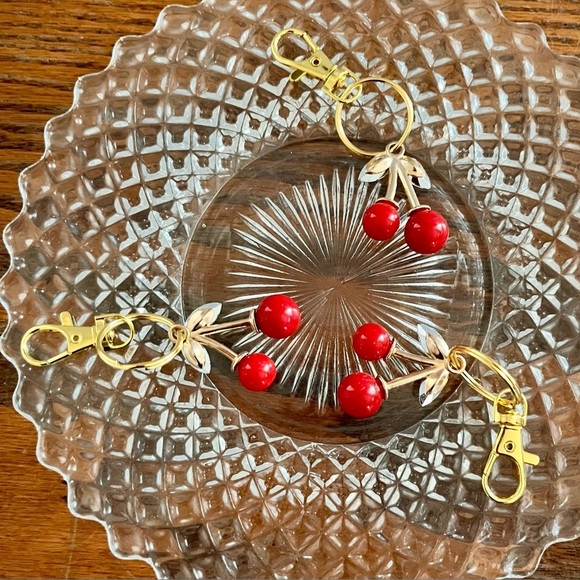 Set of 3 Three Handmade Cherry Bag Purse Phone Backpack Charms Zipper Pulls Key - Picture 8 of 11